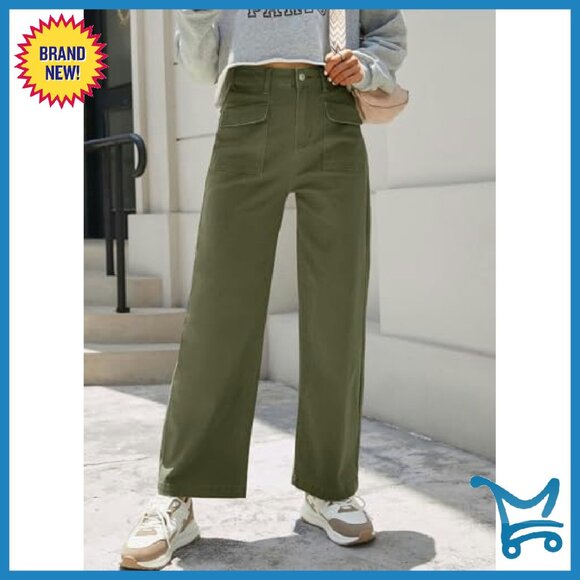 High Waisted Wide Leg Cargo Pants Elastic Denim Hiking Joggers - Picture 4 of 7